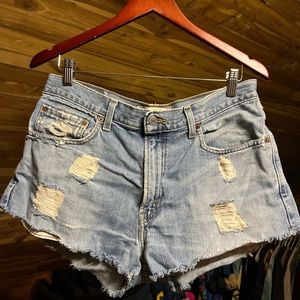 Vintage distressed torn levi denim jean shorts